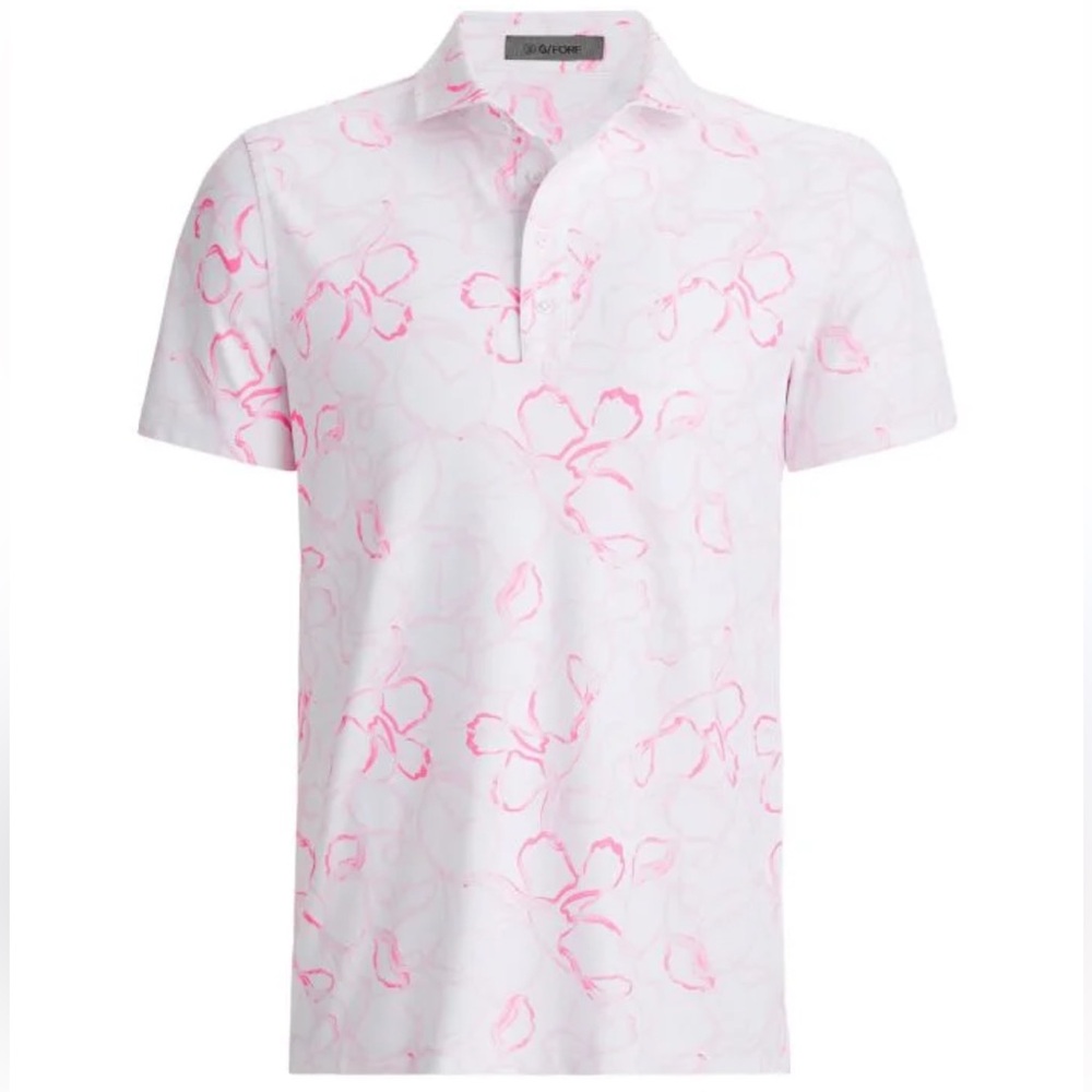 G/FORE Watercolour Pink Floral Tech Pique Golf Polo Shirt